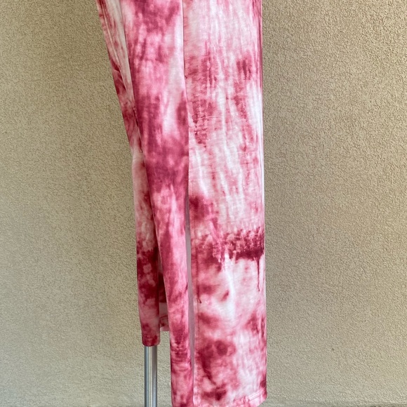 V Neck Short Sleeves Tie Dye Midi Dress w 2 Slits - Picture 3 of 5